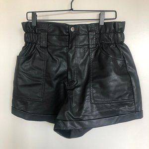 Leather Basket-Waist Shorts